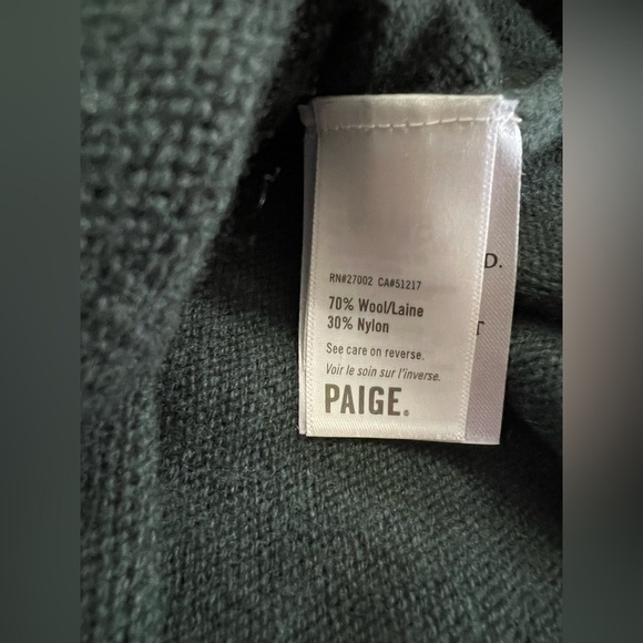 PAIGE Raudi Cold Shoulder Wool Blend Turtleneck Sweater in Dark Spruce Size M - Picture 8 of 10